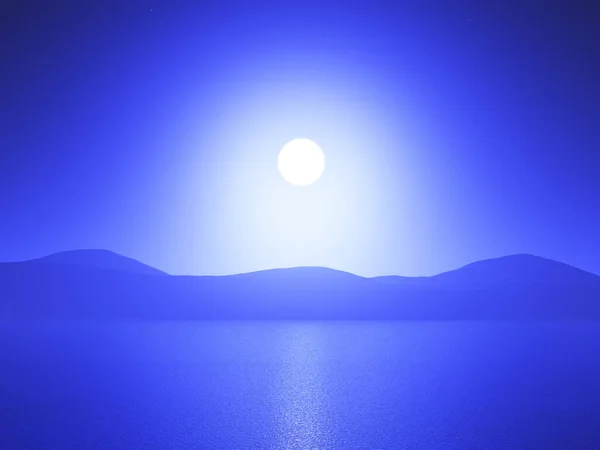 Візуалізація Фіолетового Гірського Океанського Пейзажу Фоні Заходу Сонця — стокове фото