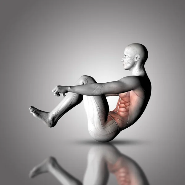 一个男性医学形象的3D渲染 端坐着 腹部肌肉突出 — 图库照片