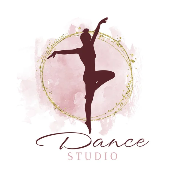 Elegante Dansstudio Logo Design Met Silhouet Van Een Danseres — Stockvector