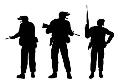 Beyaz arka planda detaylı asker siluetleri