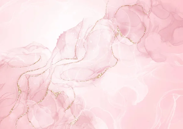 Pastell Rosa Alkohol Bläck Bakgrund Med Guld Glitter Element — Stock vektor
