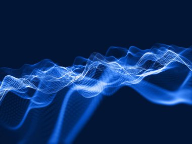 Akan siber parçacıklar ile modern teknoloji arkaplanının 3 boyutlu canlandırması