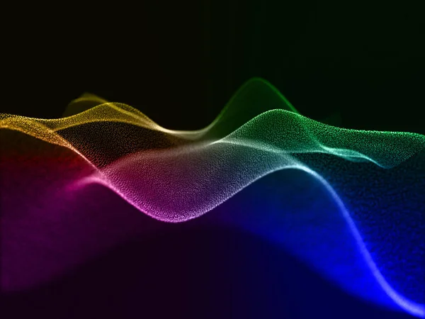 Render Abstract Background Rainbow Coloured Flowing Particle Waves — Stok fotoğraf