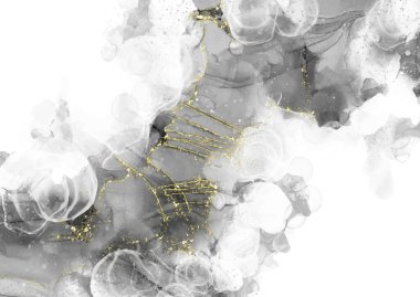 Elle boyanmış alkol arkaplanı, siyah beyaz, altın simli. 