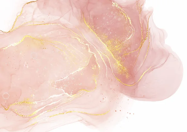 Elegant Pastel Pink Alcohol Ink Background Glittery Gold Elements — стоковый вектор