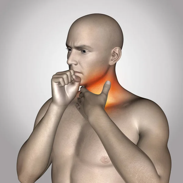 3D render of a close up of a male figure holding his throat in pain