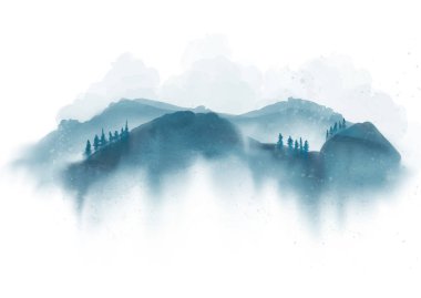 Geleneksel Japon temalı el boyası suluboya manzara arka planı