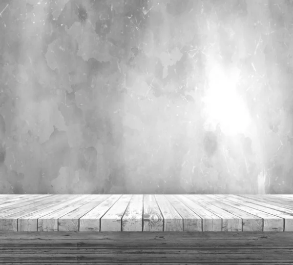 Render White Wooden Table Looking Out Grunge Wall — Stockfoto