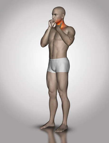 3D render of a male figure holding his throat in pain