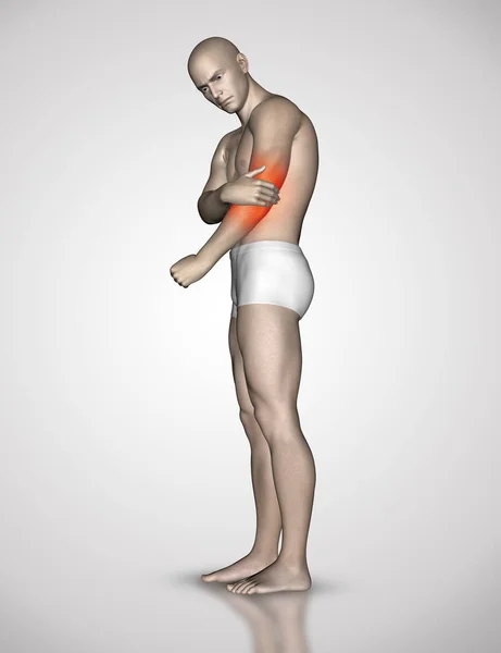 3D render of a male figure holding his arm in pain