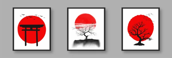 Collection Traditional Japanese Themed Abstract Art Designs — Stockvector