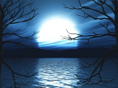 3D render of a Halloween moonlit landscape