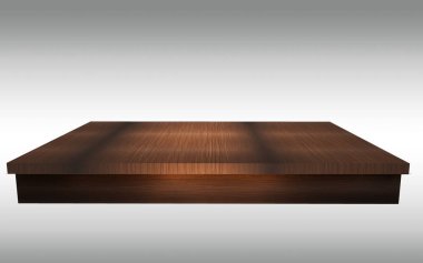 3D render of a display background with empty wooden table