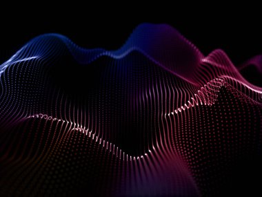 3D render of an abstract network communications technology background with flowing particles