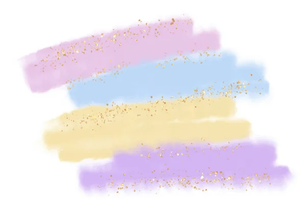 Pastel Coloured Hand Painted Watercolour Background Gold Glittery Elements — Vector de stock