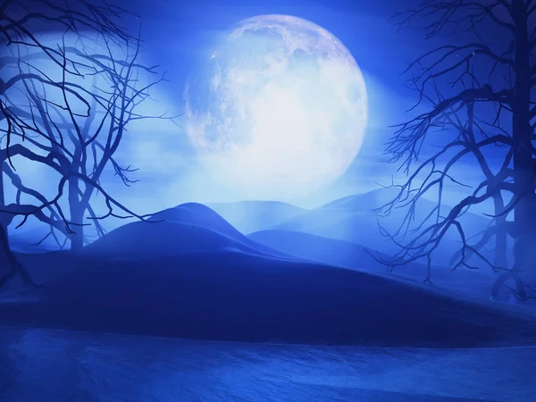 Rendering Paesaggio Spettrale Illuminato Dalla Luna Halloween — Foto Stock