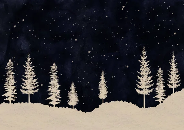 Fondo Árbol Navidad Estilo Vintage Con Paisaje Nocturno — Vector de stock