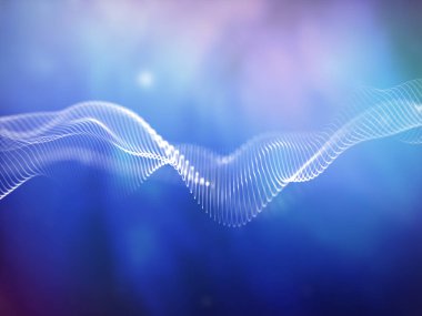 Akan parçacıklarla soyut bir siber arkaplanın 3B görüntüsü