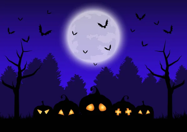 Halloween Hintergrund Mit Kürbissen Einer Gruseligen Landschaft — Stockvektor