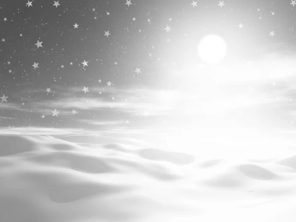 Renderização Uma Paisagem Natal Com Céu Estrelado Neve Caindo — Fotografia de Stock