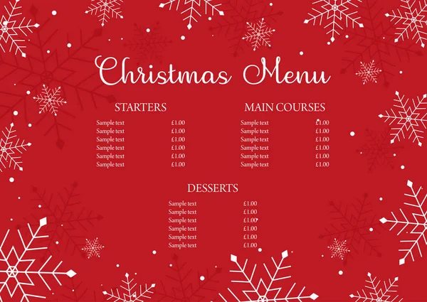 圣诞菜单设计与雪花边框设计 — 图库矢量图片
