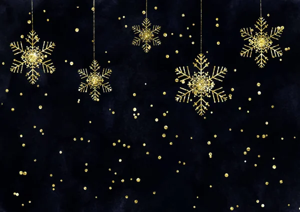 Fondo Navidad Con Brillante Diseño Copos Nieve Oro — Vector de stock