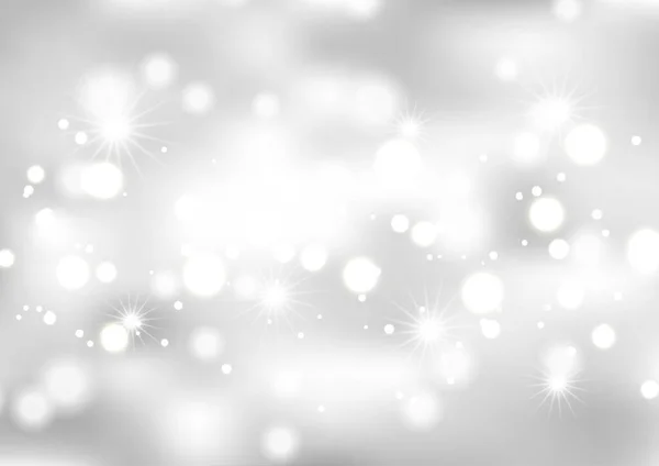 ボケライトと星のデザインのシルバークリスマスの背景 — ストックベクタ