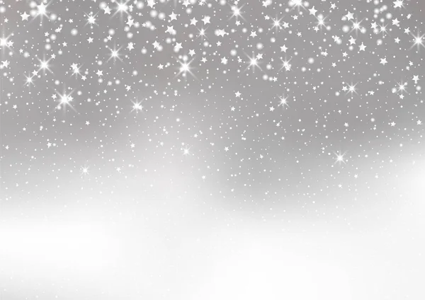 Silber Weihnachtssterne Und Schnee Hintergrund — Stockvektor