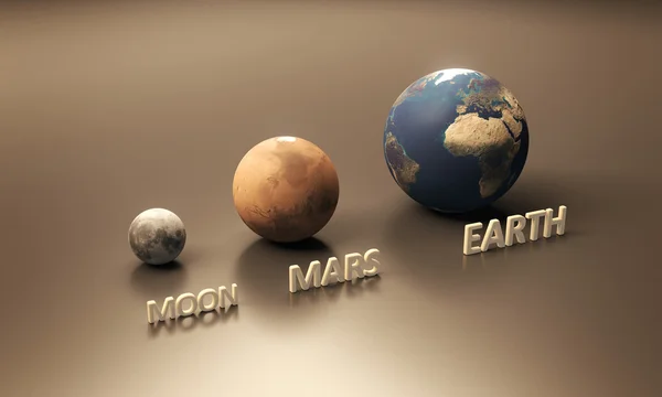 Mars gezegeni dünya ve ay — Stok fotoğraf
