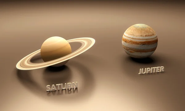 Planeterna Saturnus och jupiter Stockbild