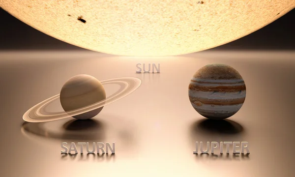 Sun planeten jupiter och Saturnus Royaltyfria Stockfoton