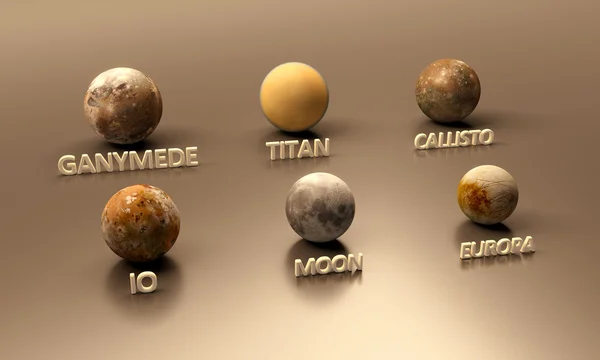 Jupitermoons, jorden-månen och titan — Stockfoto