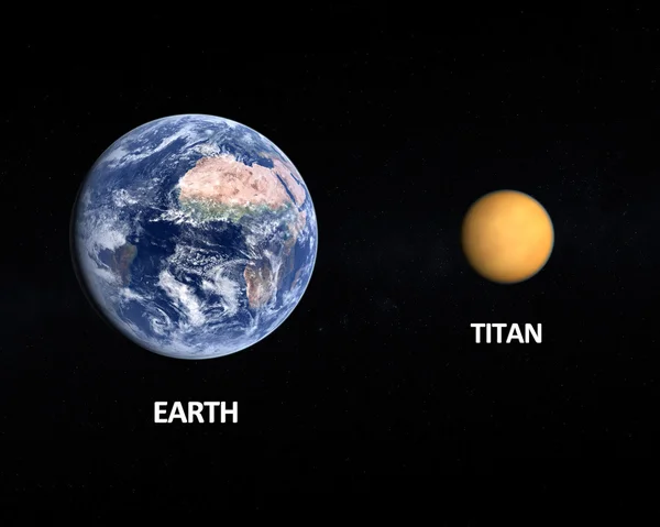 Planet Earth and Saturn Moon Titan — Stock Photo, Image