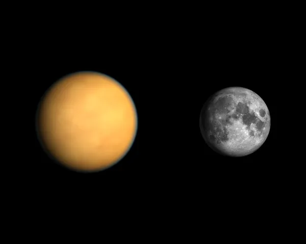 Saturierter Mond Titan und der Erdmond — Stockfoto