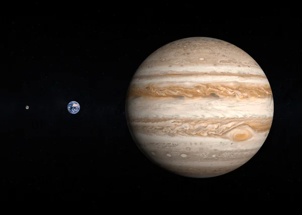 行星地球和木星和月亮 — 图库照片