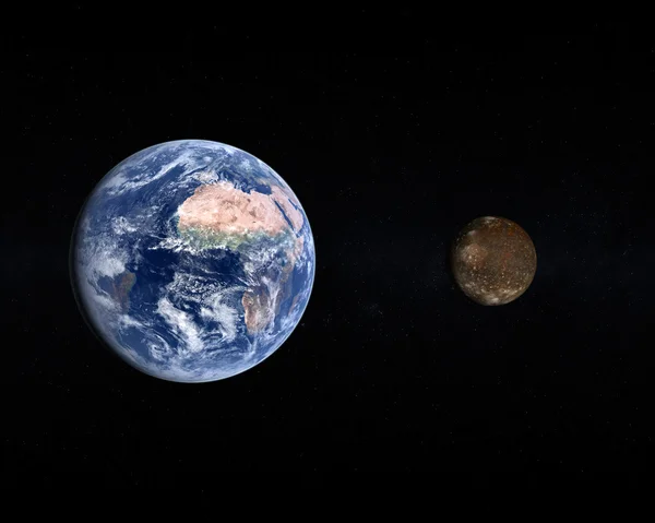 木卫四和地球 — 图库照片