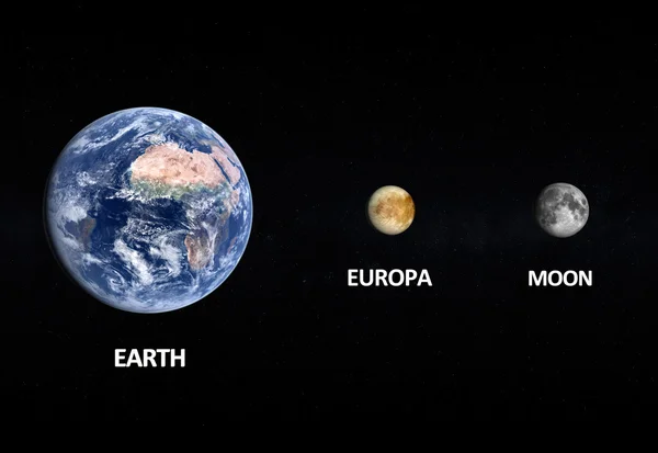 Europa the Moon and Earth — 图库照片