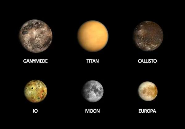 Jupitermoons, dünya ay ve titan — Stok fotoğraf