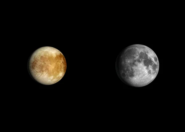 木卫二和月亮 — 图库照片