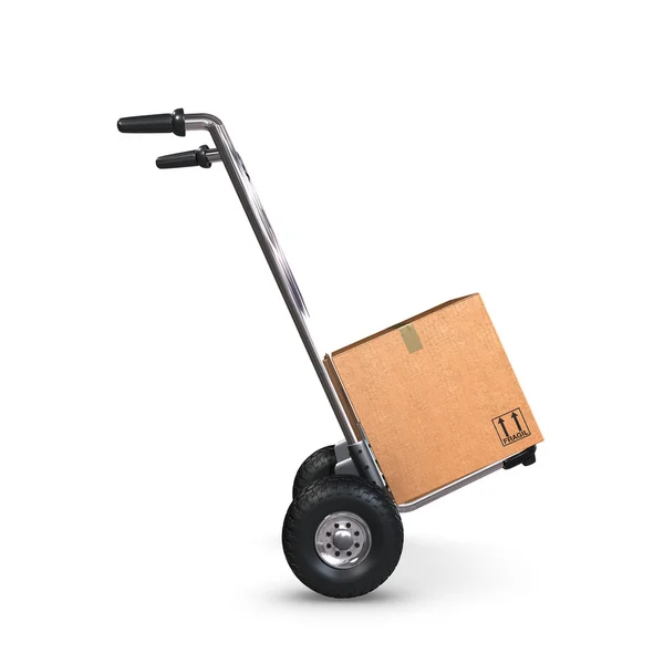 Hand Truck tilted with one Box profile — Stock Photo, Image