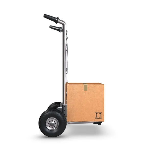 Hand Truck with Box upright profile — Stock Photo, Image