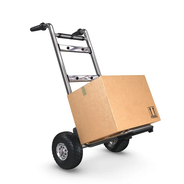 Caminhão de mão inclinado com uma caixa — Fotografia de Stock
