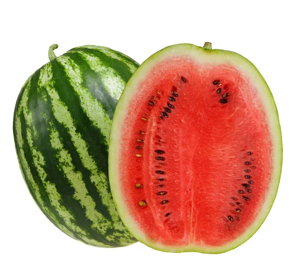 Aufgeschnittene reife Wassermelone isoliert auf weißem Hintergrund Ausschnitt — Stockfoto