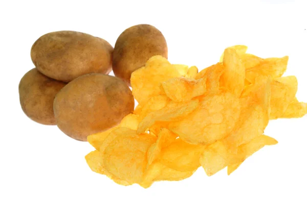 Aardappel chips geïsoleerd op witte achtergrond — Stockfoto