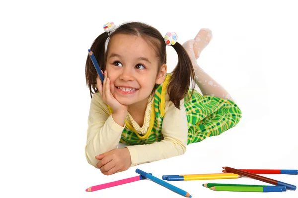 Little girl looking for a drawing concept — Stock Photo, Image