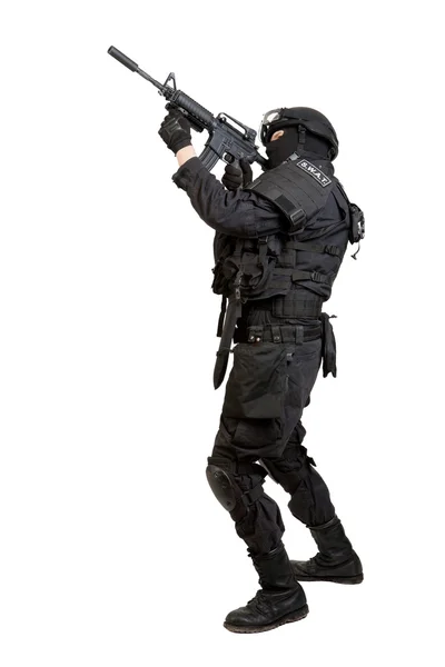 Soldier with rifle on a white background — Stock Photo, Image