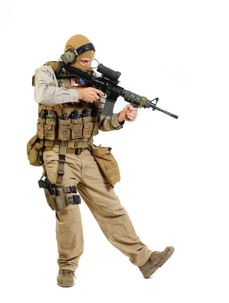 Soldier with rifle on a white background — Stock Photo, Image