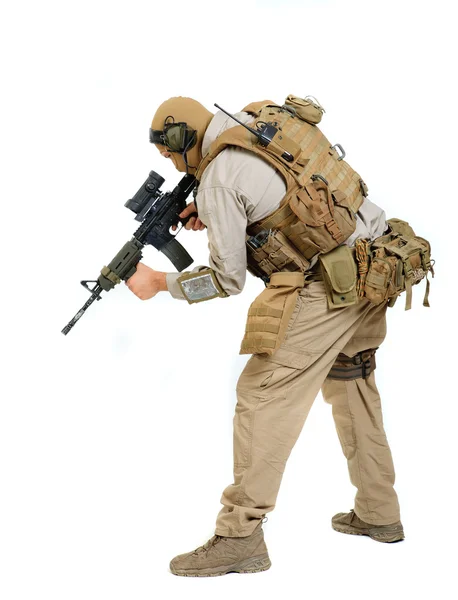 Soldier with rifle on a white background — Stock Photo, Image