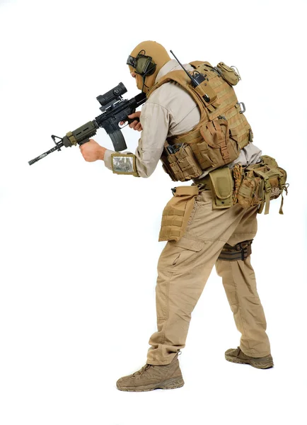 Soldier with rifle on a white background — Stock Photo, Image