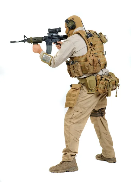 Soldier with rifle on a white background — Stock Photo, Image